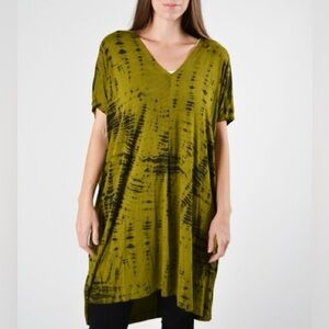 Bryn Walker Eoin Tie-Dye Lagenlook Tunic Top in Safari Green & Black size Small